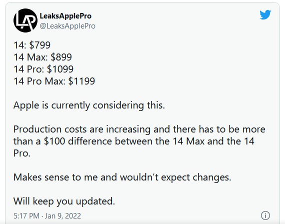 传iPhone  14将涨价100美元 内存新增2TB版