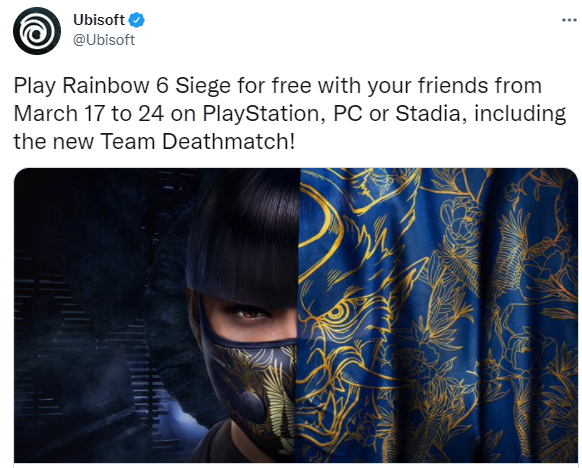 《彩虹六号：围攻》开放限时免费试用PC/PS玩家均可参与。