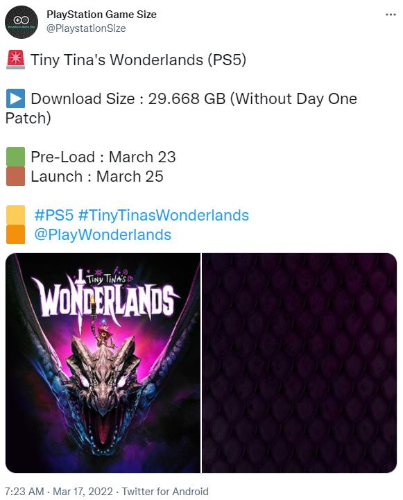 《小缇娜的奇幻之地》 PS5版本预载大小公布无首日补丁接近30GB。