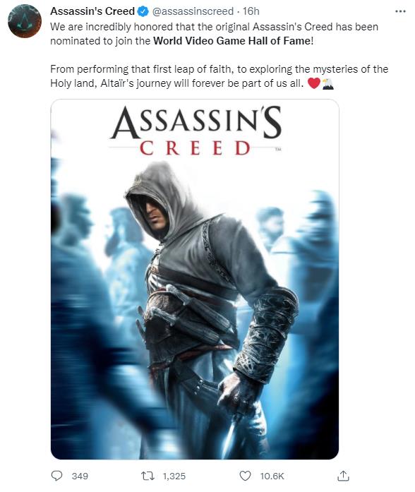 年度“世界著名电子游戏厅”提名公告《刺客信条1》入选。