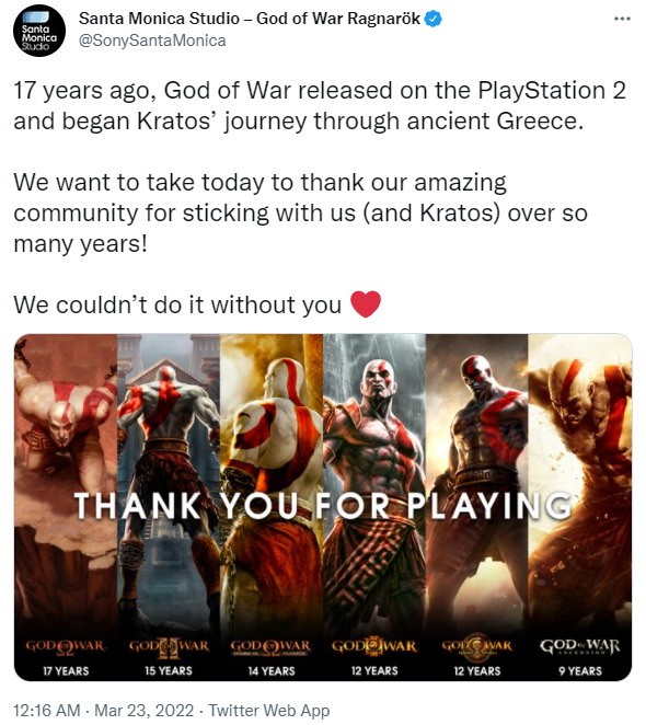 圣莫尼卡庆祝《战神1》发行17周年。酷儿还能玩。