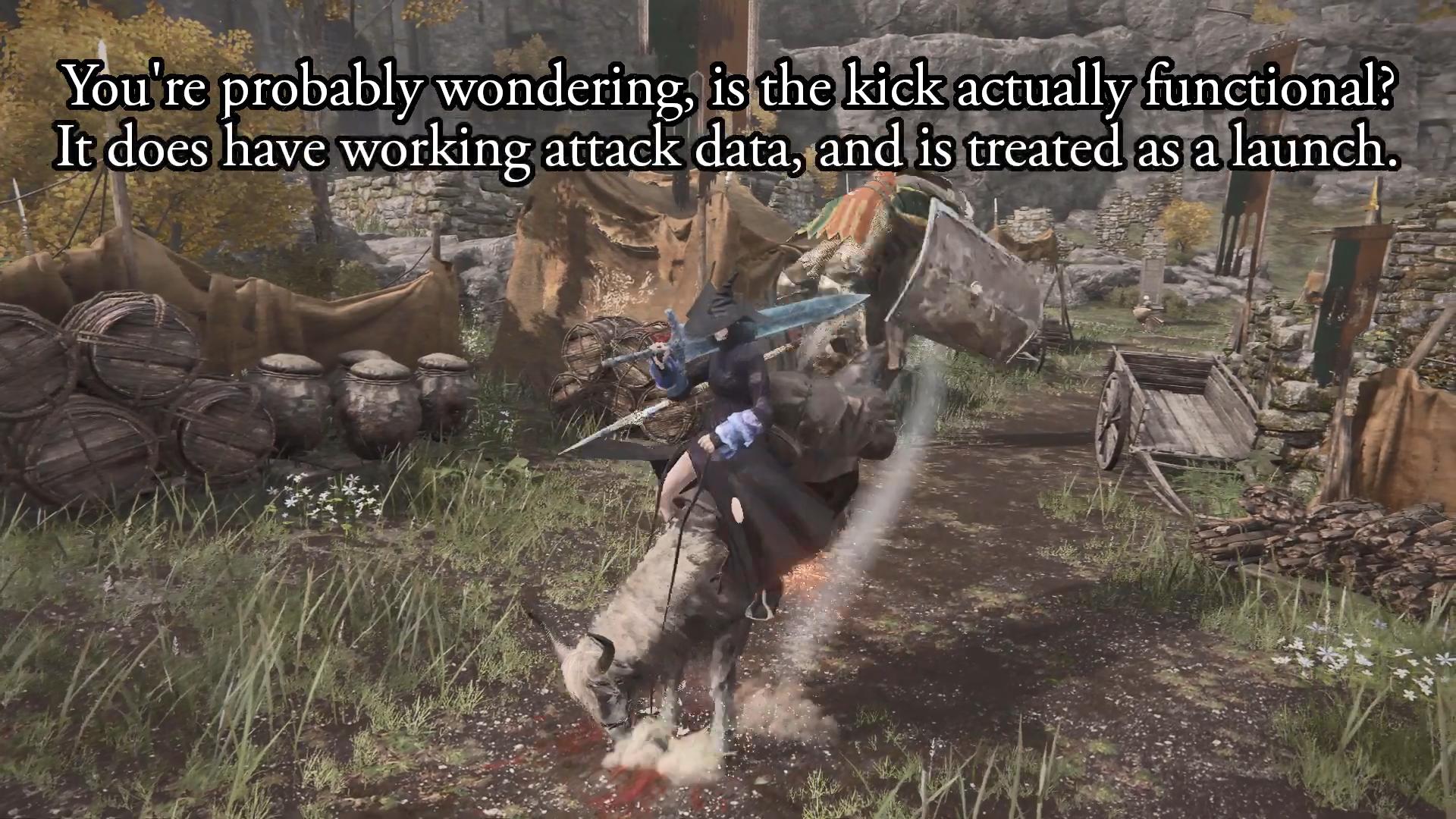 玩家发现《艾尔登法环》马岭托雷的废弃动作可以吃草，甚至可以踢人攻击。