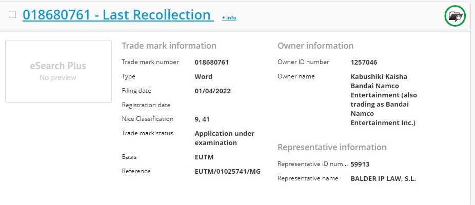 万代南梦宫注册“最后的回忆”商标 或推<a href=