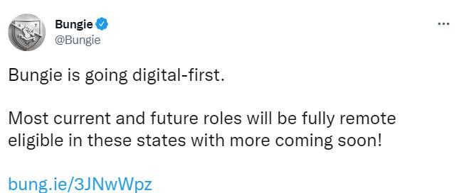 数字优先 Bungie鼓励部分地区员工永久“远程办公”