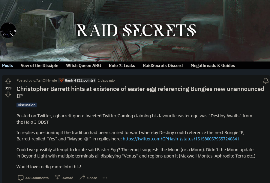 官方确认《命运》中暗藏Bungie下一款作品彩蛋