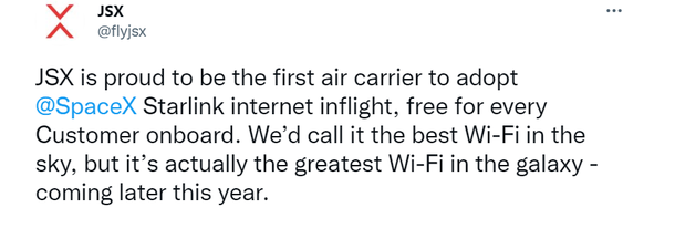 SpaceX将为航空提供星链网络服务 飞机上也能快速上网