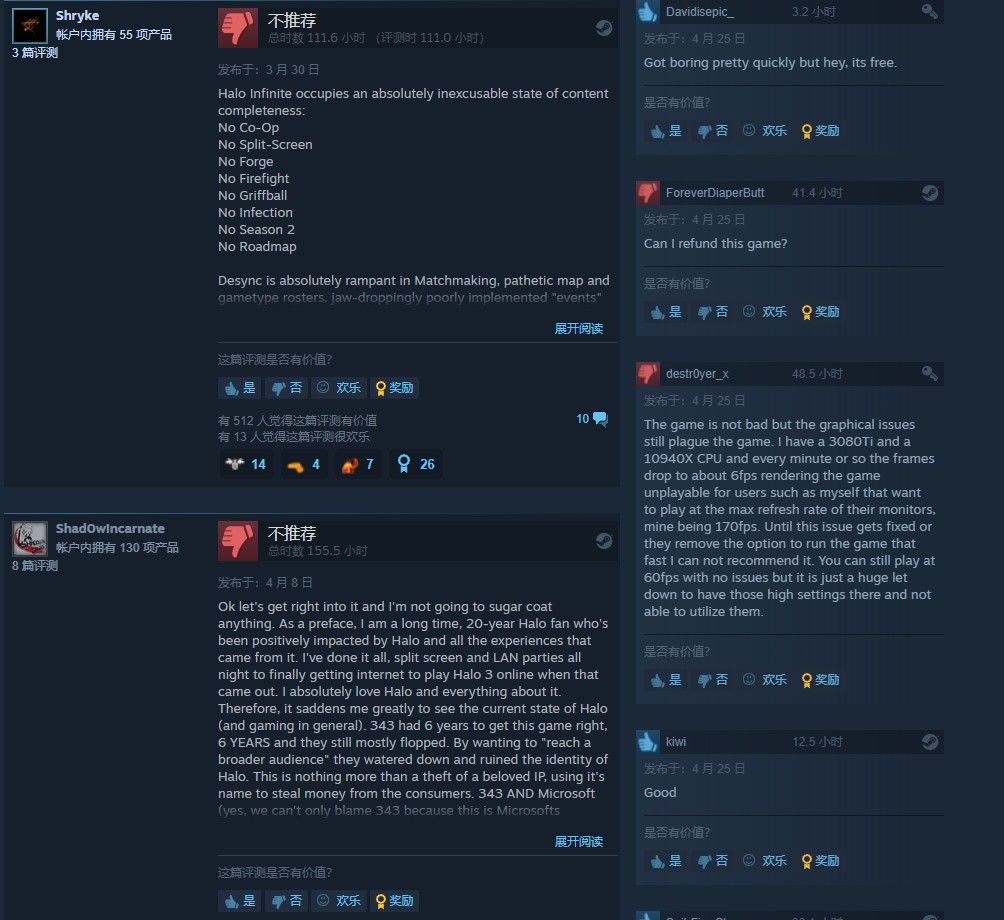 《光环：无限》遭差评轰炸 当前在线不及《战地2042》