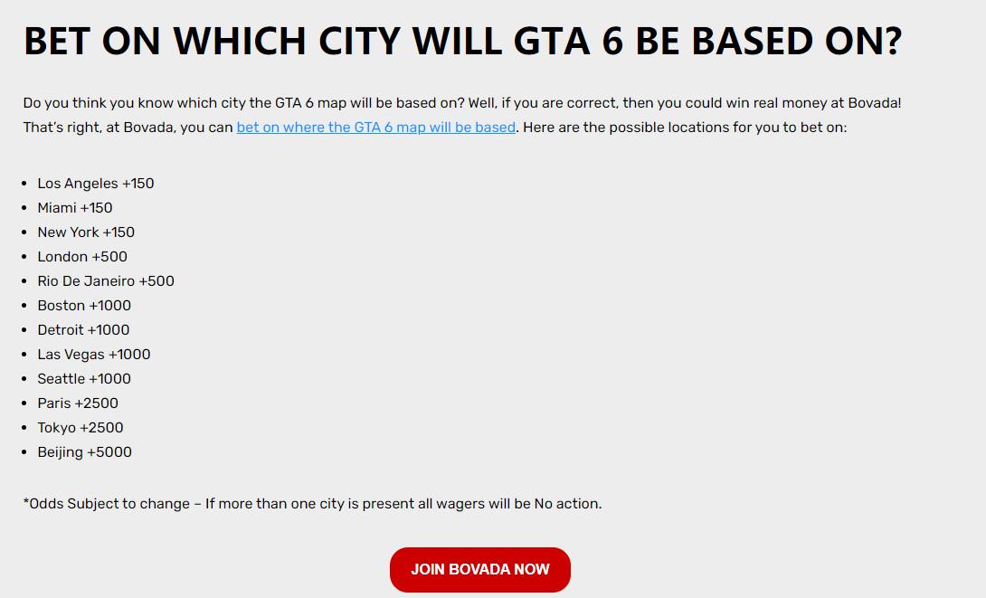 博彩网站开设GTA6盘口 押注故事发生地