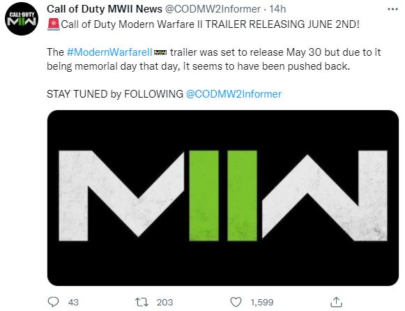 谣言：《使命召唤19：现代战争2》预告片6月2日公布