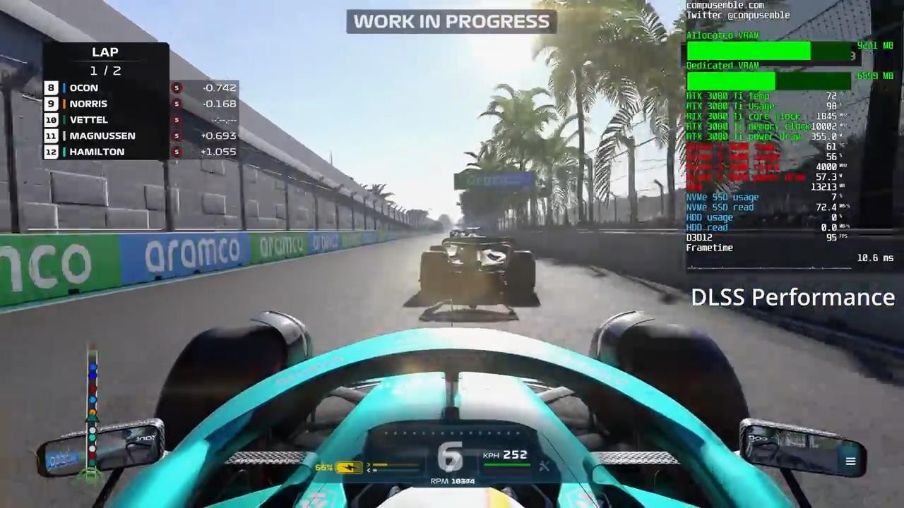 3080Ti运行《F1 22》4K+DLSS光追演示 画面不错