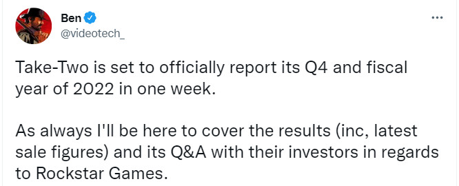Take  Two将在一周后公布2022财年财报