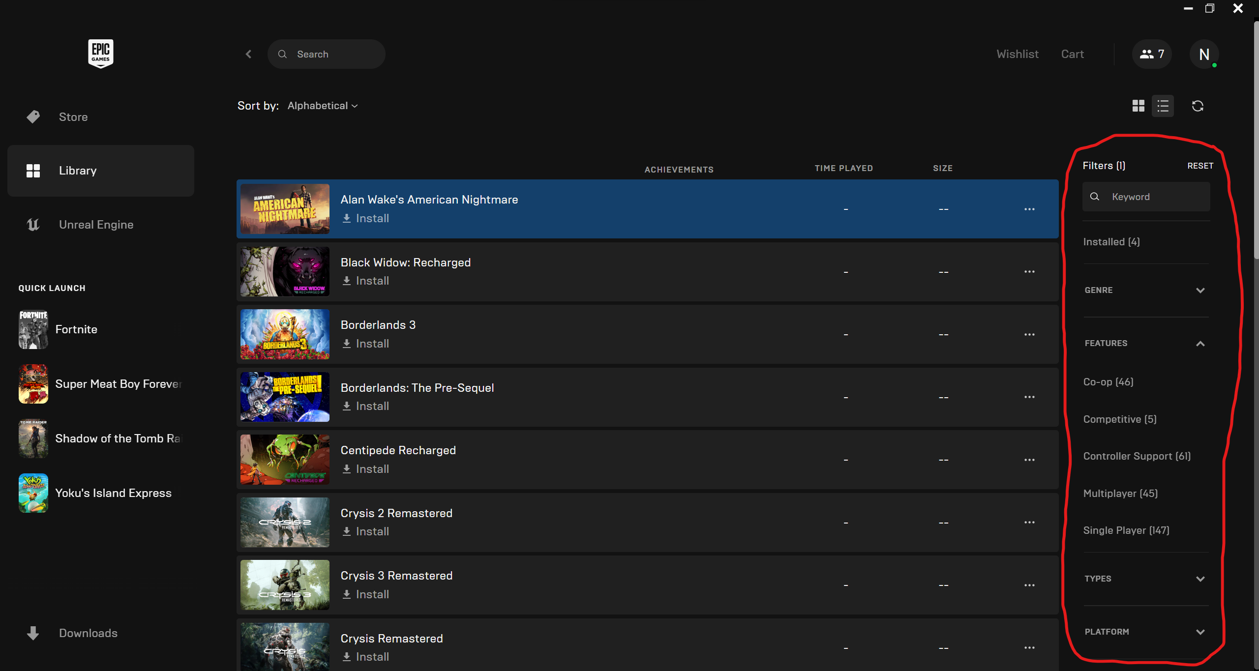 可以对游戏库进行分类！Epic增加了滤镜功能