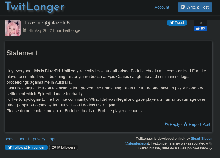 Epic状告《堡垒之夜》作弊者胜诉赔偿金全部捐赠