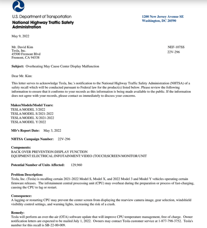特斯拉召回13万辆因CPU过热导致触屏问题车辆
