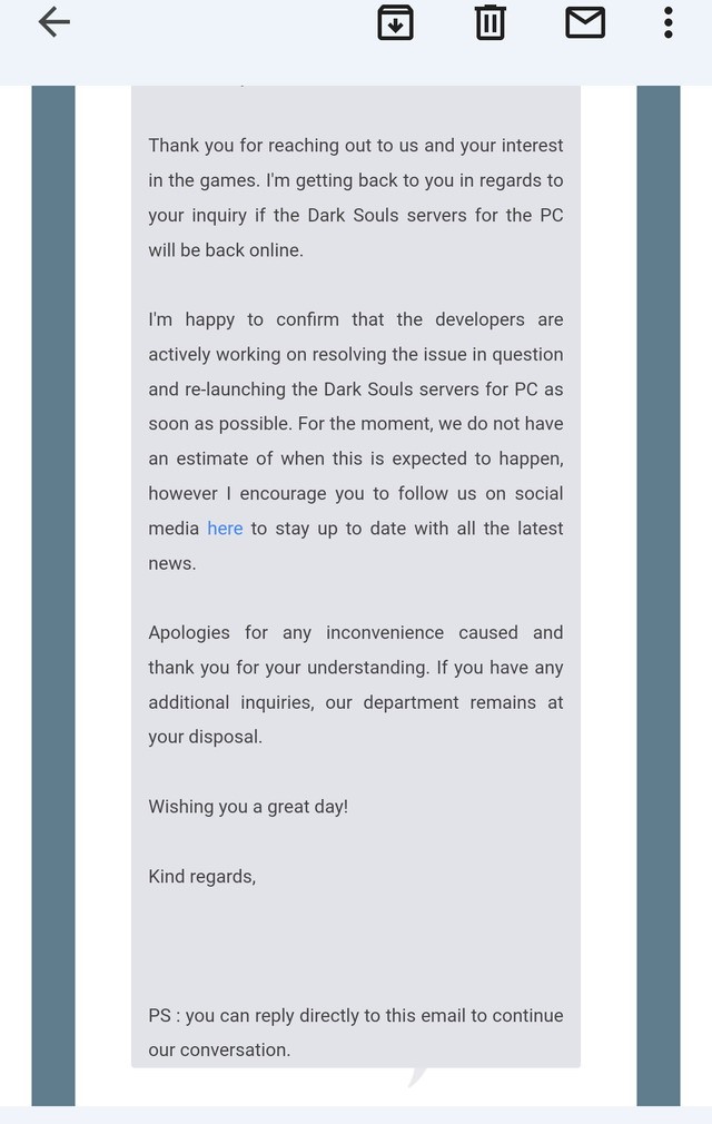 万代称正积极修复《黑魂》PC版 将尽快恢复服务器