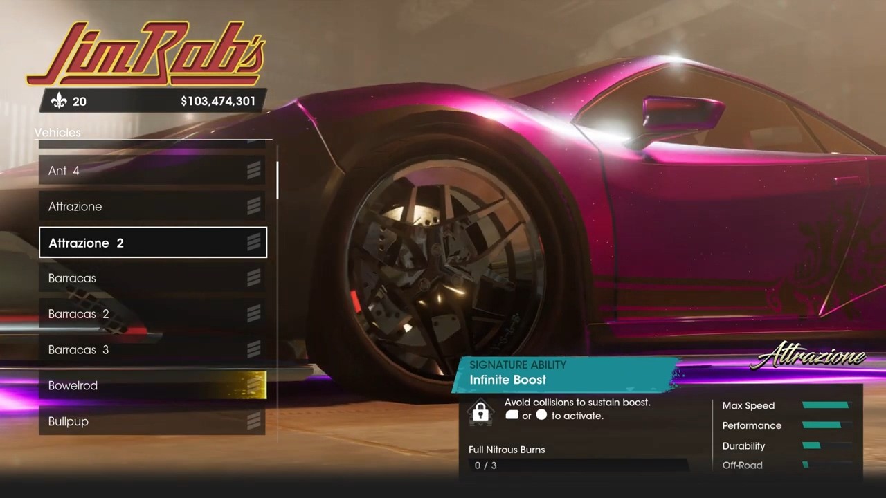 《黑道圣徒：重启版》车店内部，广告显示车辆详情。