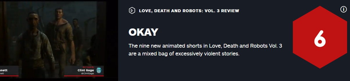 《爱，死亡和机器人》第三季IGN评6分 血腥暴力过多