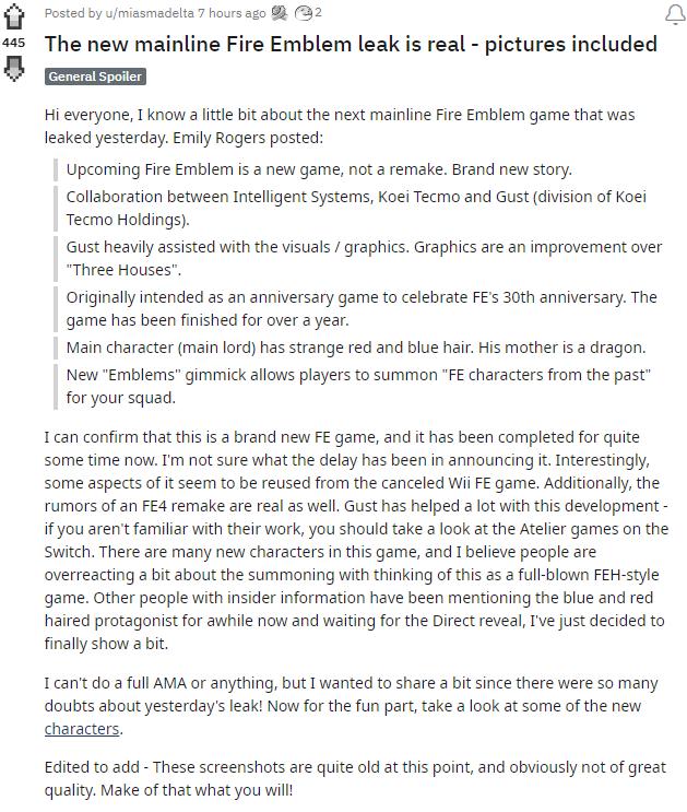 疑似《火焰纹章》新形象揭示主角红蓝配色发型引人注目。