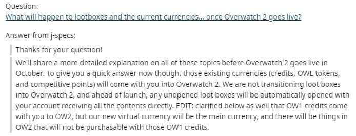 暴雪：守望玩家自动开箱后数据继承至《守望先锋：归来》