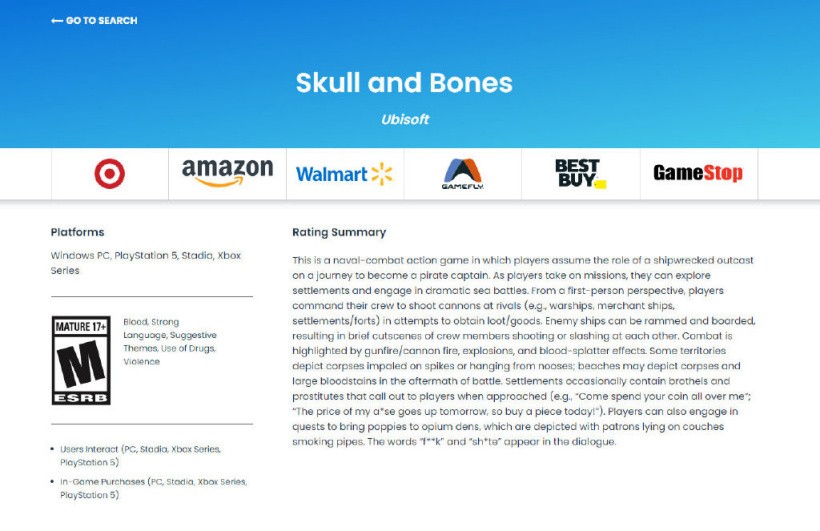 《碧海黑帆》被ESRB评为M暗示血腥暴力。