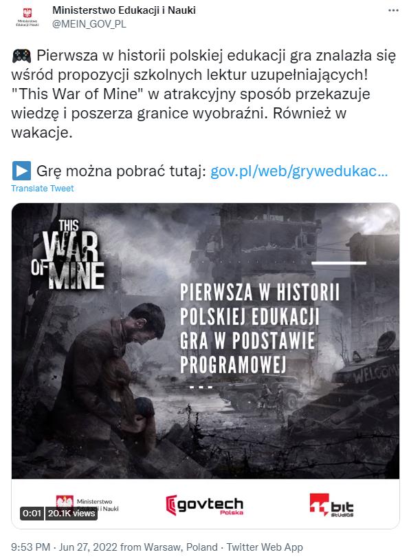 教育波兰反战把《这是我的战争》列入中学课外阅读。