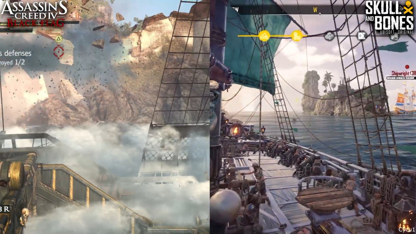 《刺客信条4：黑旗》和《碧海黑帆》早期画面对比