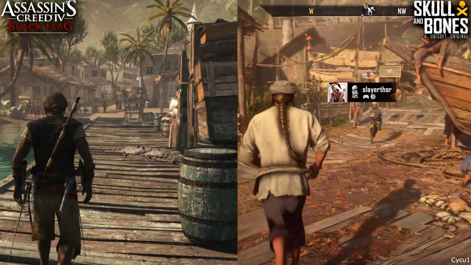 《刺客信条4：黑旗》和《碧海黑帆》早期画面对比