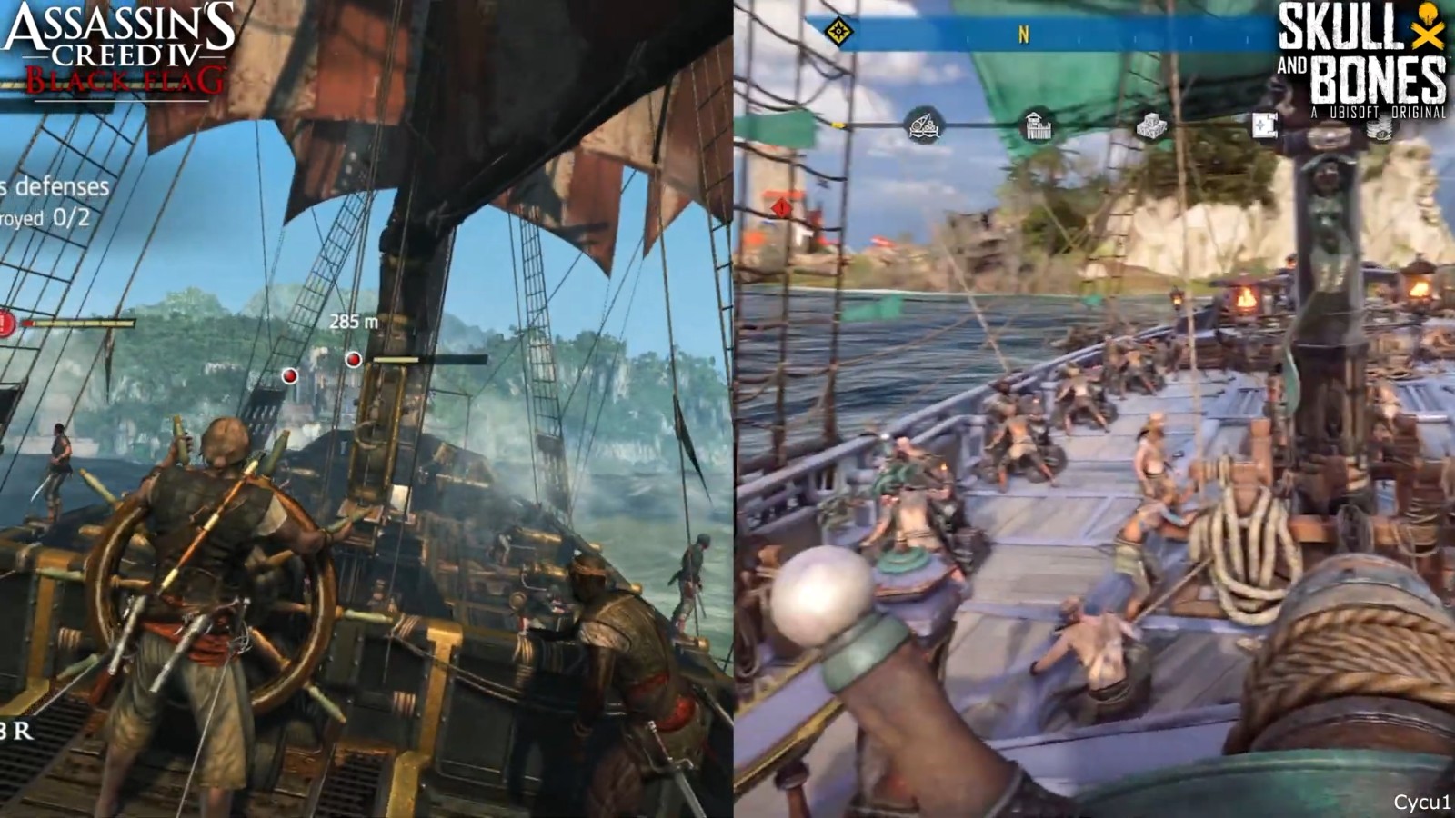 《刺客信条4：黑旗》和《碧海黑帆》早期画面对比