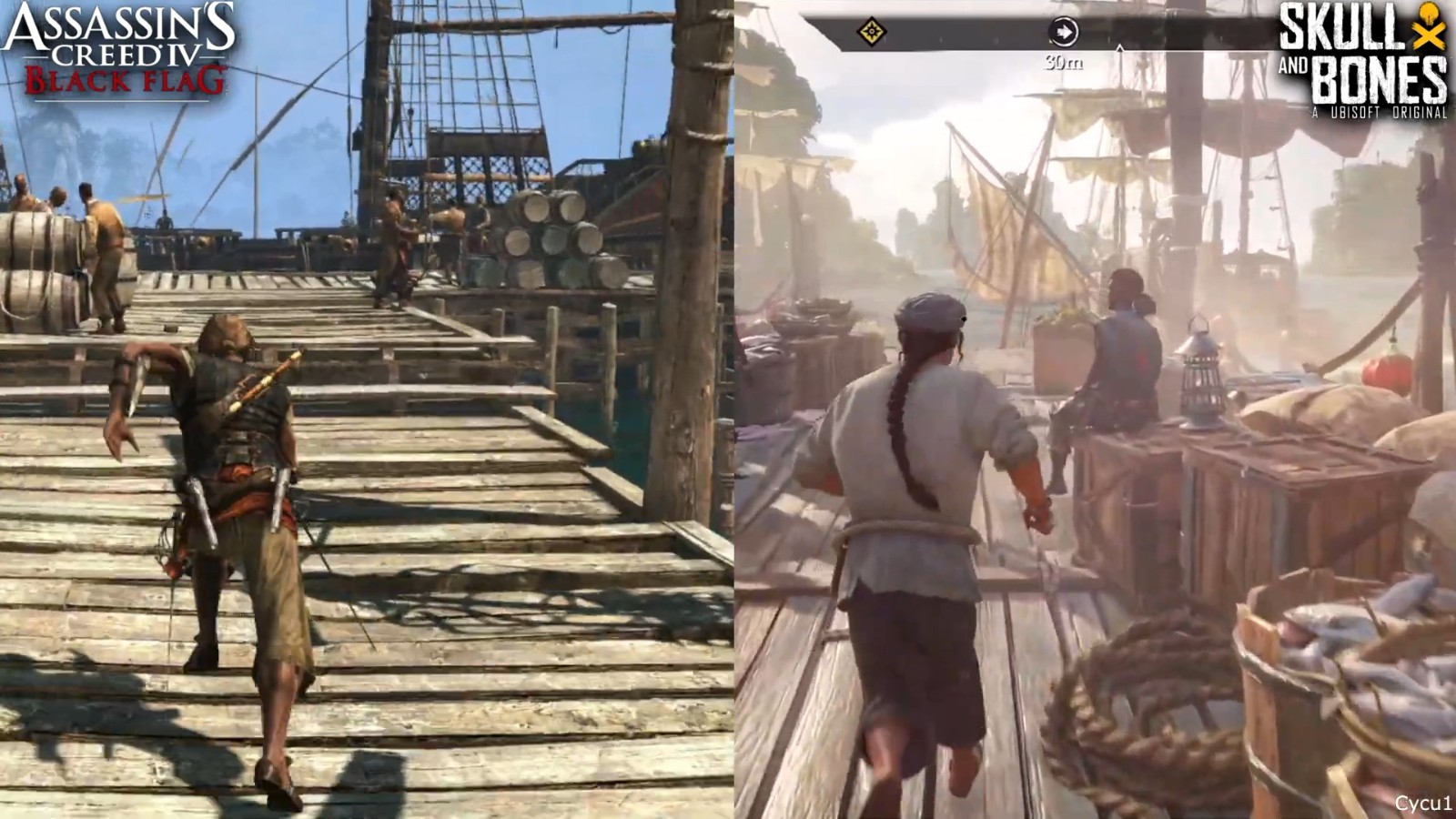 《刺客信条4：黑旗》和《碧海黑帆》早期画面对比
