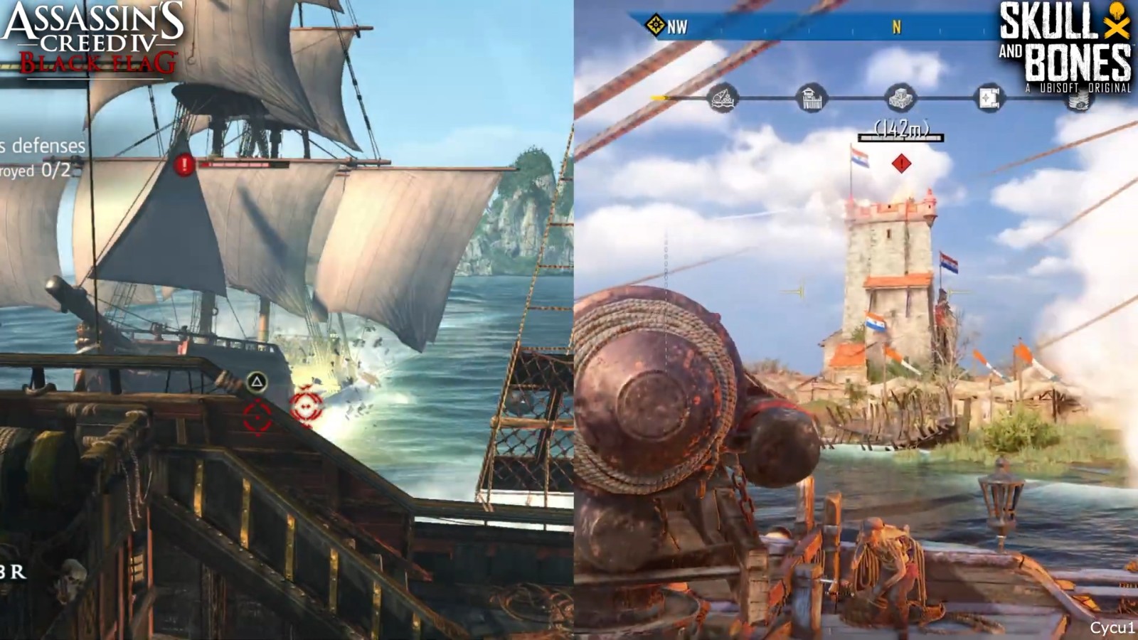 《刺客信条4：黑旗》和《碧海黑帆》早期画面对比