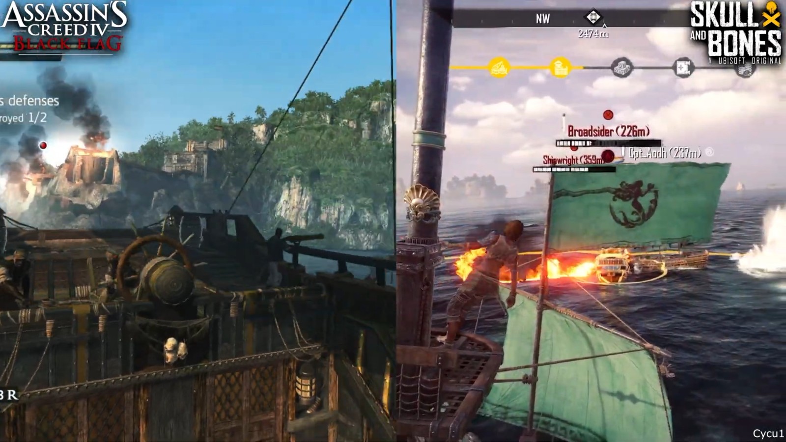 《刺客信条4：黑旗》和《碧海黑帆》早期画面对比