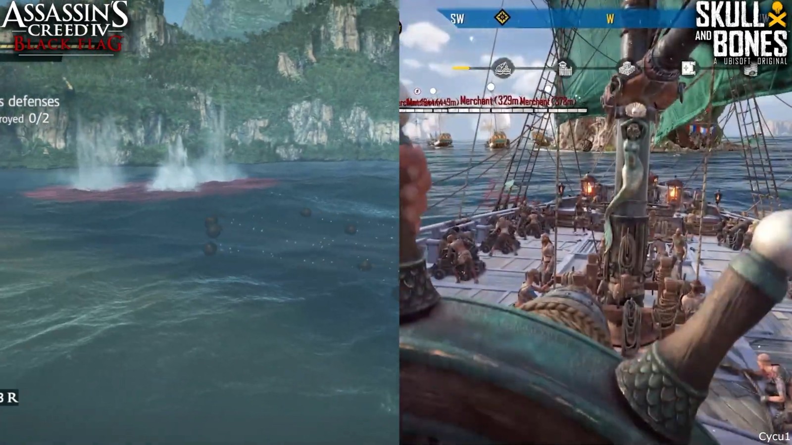 《刺客信条4：黑旗》和《碧海黑帆》早期画面对比