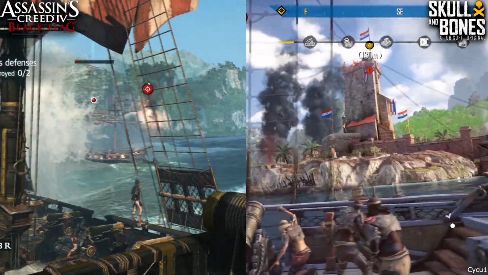 《刺客信条4：黑旗》和《碧海黑帆》早期画面对比