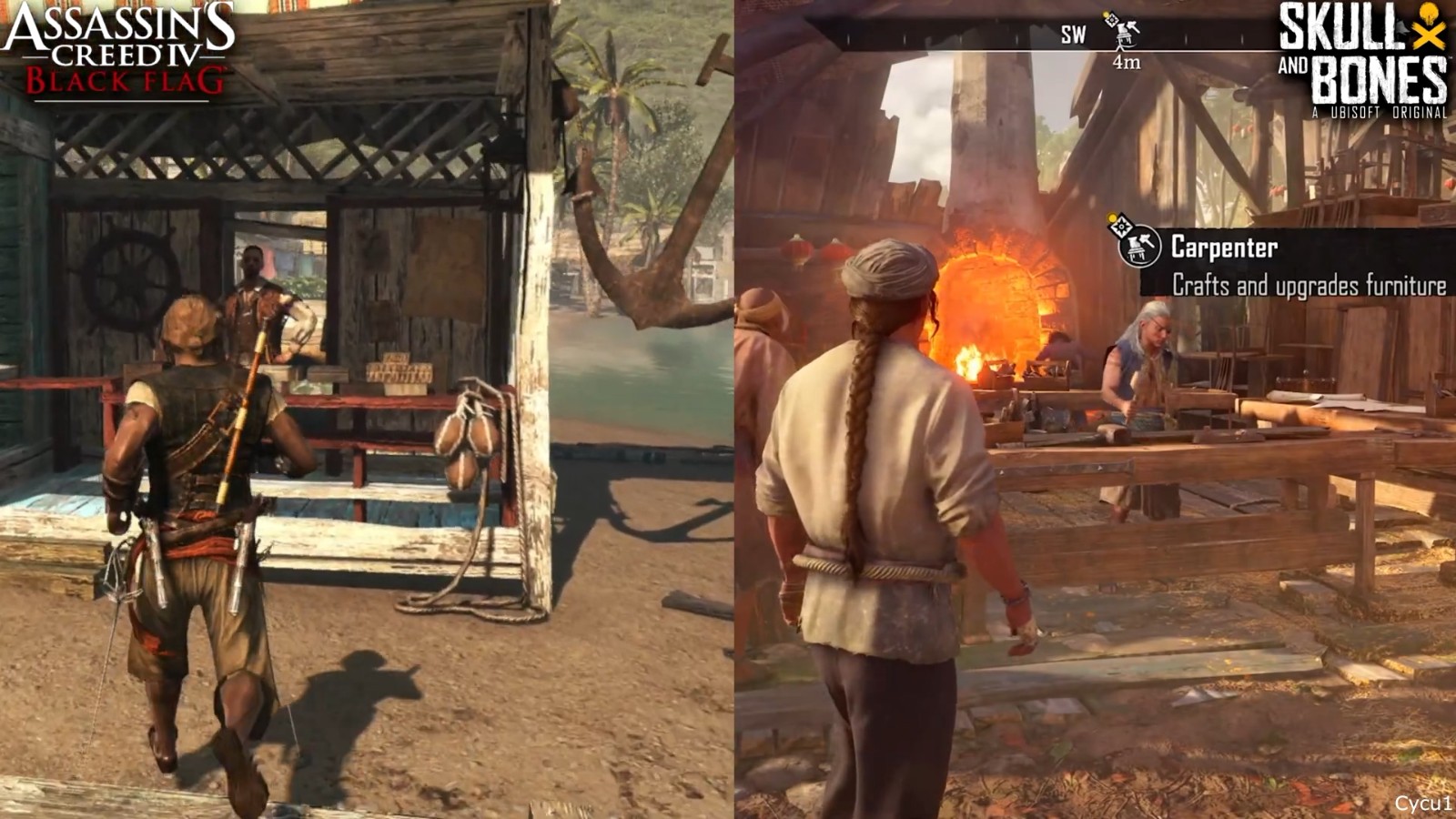 《刺客信条4：黑旗》和《碧海黑帆》早期画面对比