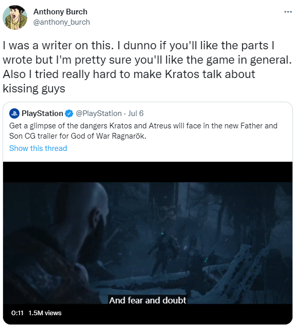 《战神：诸神黄昏》编剧言论引骂战 奎爷谈论亲男人