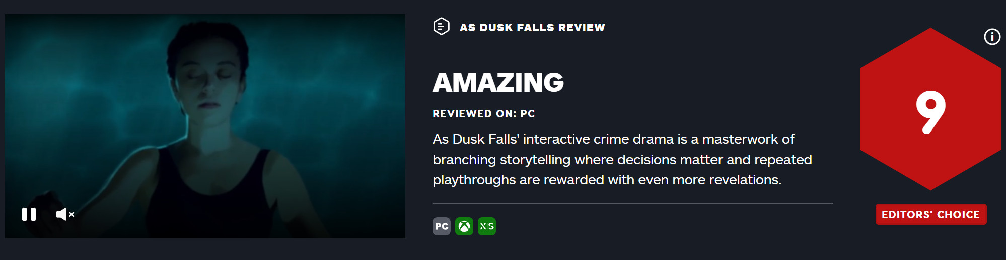 《日落黄昏时》ign9分支叙事代表作