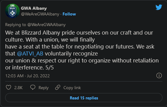 收购路坎坷 更多暴雪员工正在试图组建工会