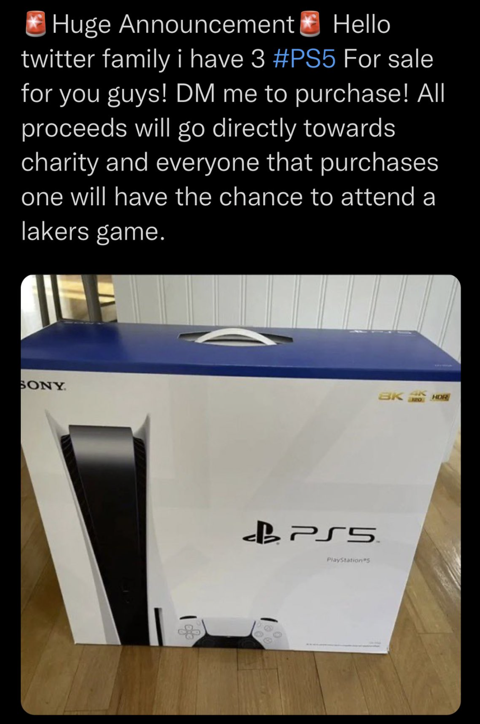 湖人老板的推特账号被盗，黑客用它进行PS5慈善诈骗。