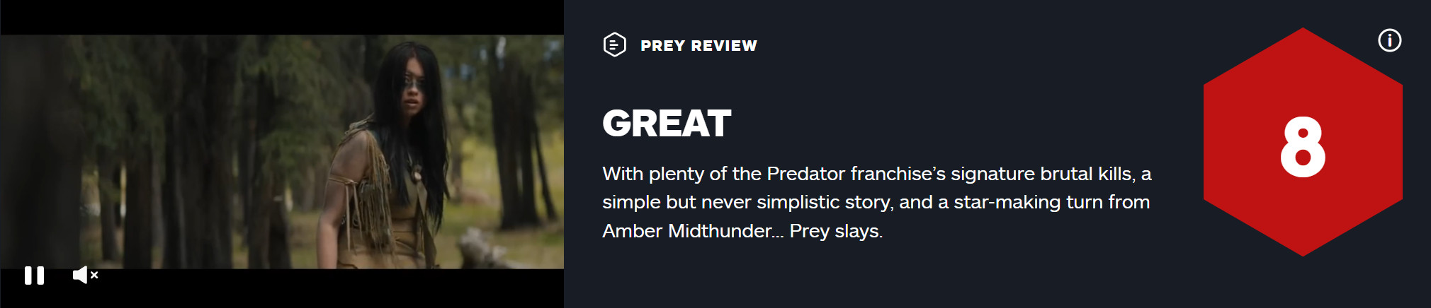 《铁血战士：猎物》口碑爆款IGN8分，烂番茄新鲜度95%