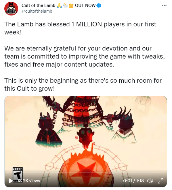 第一次胜利！《咩咩启示录》首周销量突破100万。