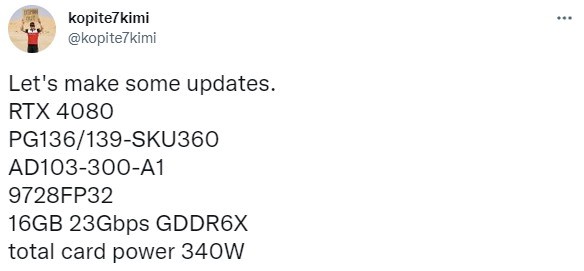 NvidiaRTX4080显卡新消息:340W功耗更快内存