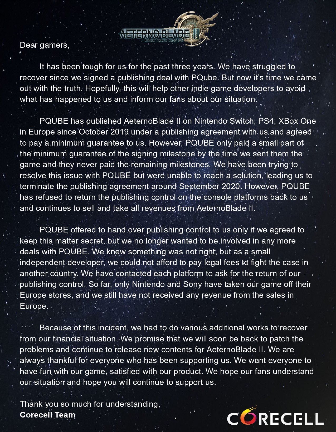 另一名开发者指责PQube没有支付出版商的定金。