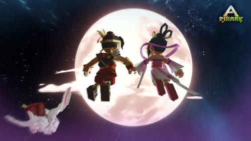 像素沙盒《方块方舟》中秋版上线，扮成嫦娥砍桂花树。