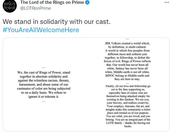 《指环王》插曲抗议种族主义:中国不止白人。