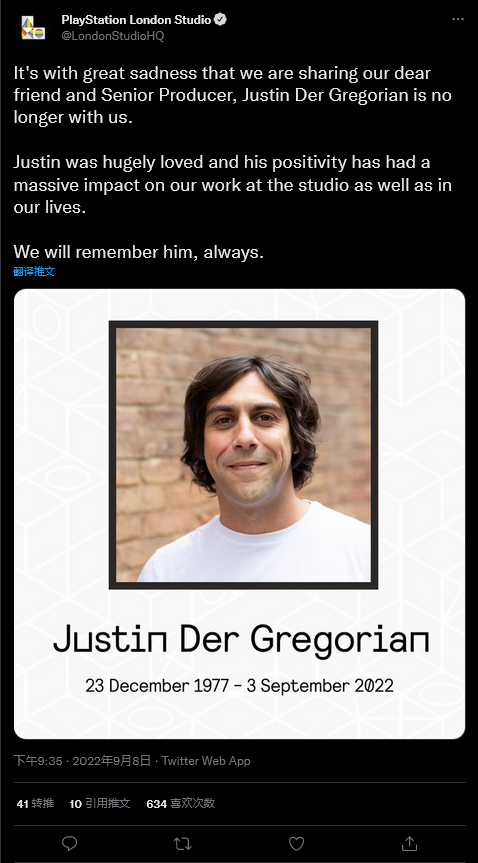 PSVR游戏《鲜血与真相》伦敦工作室高级制作人去世