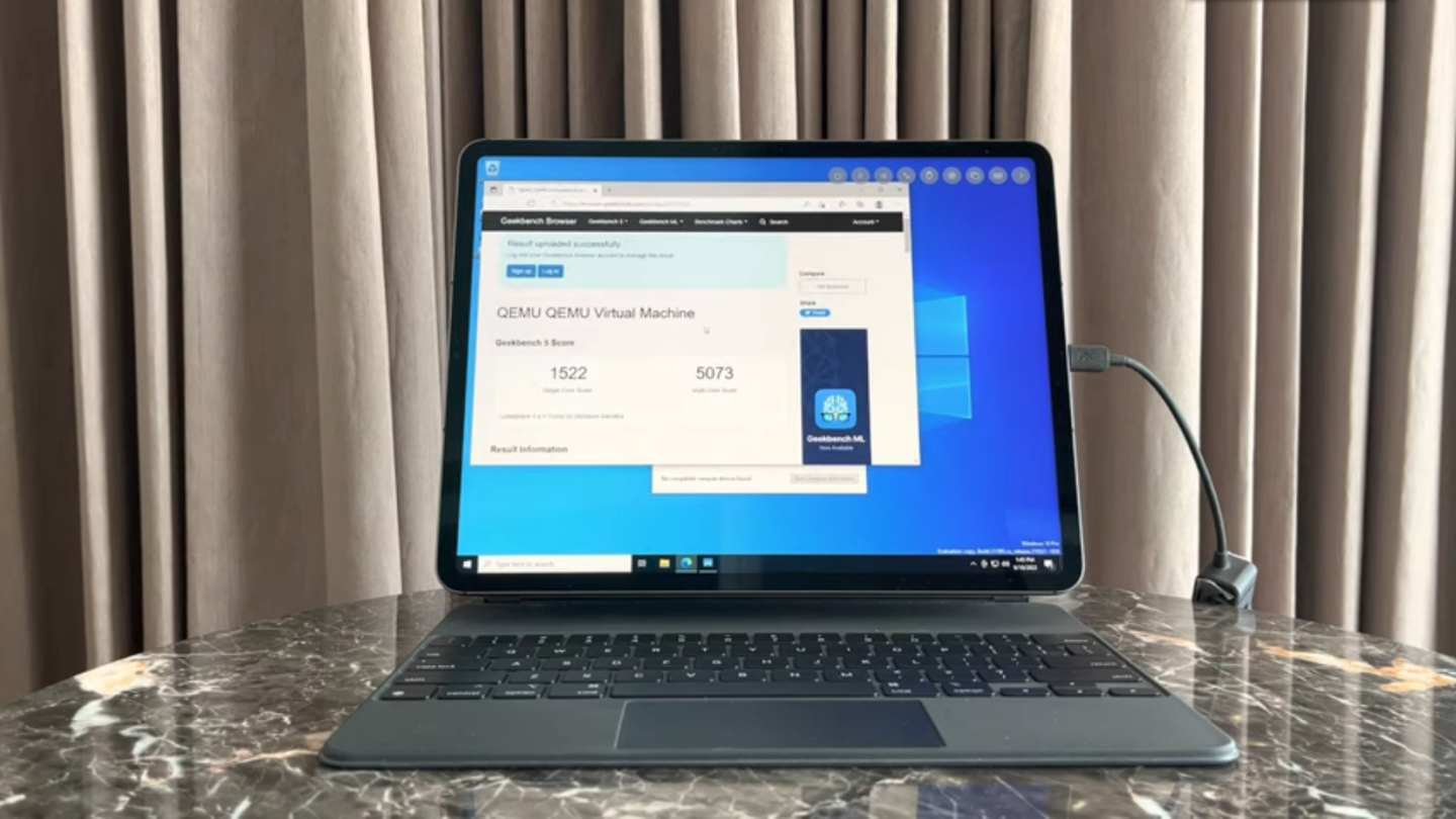 M1iPadPro运行Win10流畅:性能达到正常水平的90%。