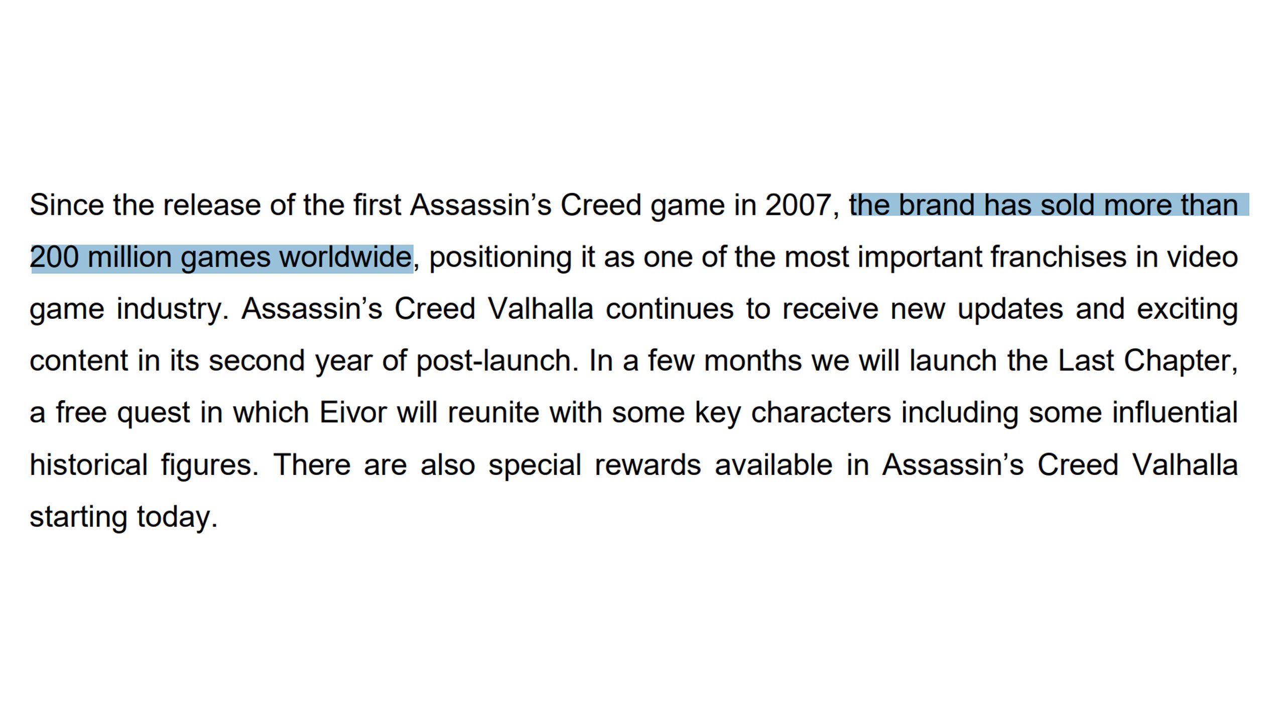 育碧:《刺客信条》该系列全球总销量突破2亿册。