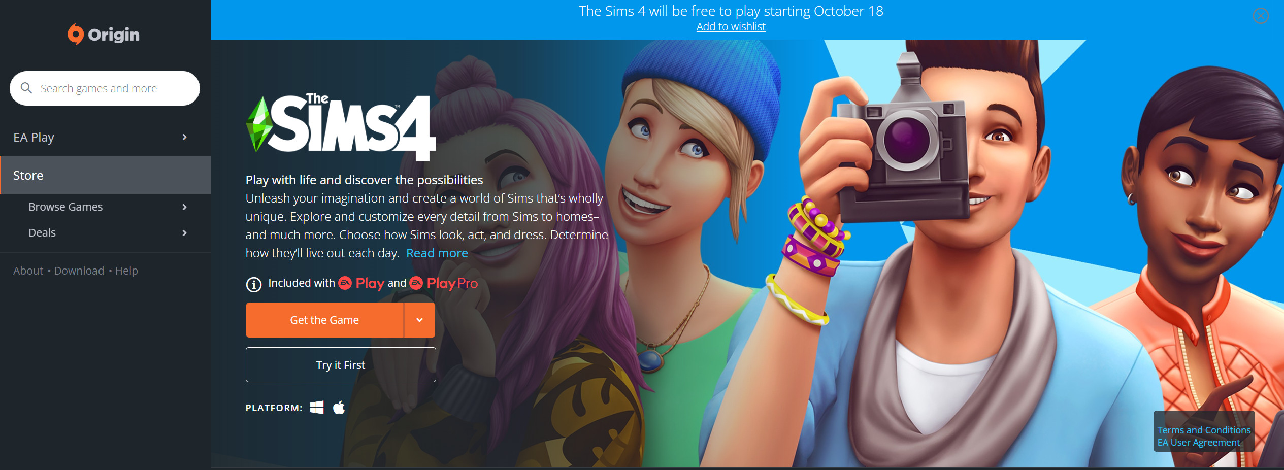 《模拟人生4》本体游戏永久免费，10月18日开始。