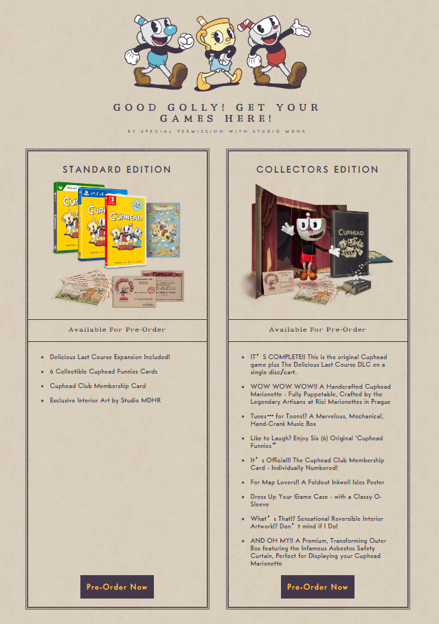 《茶杯头》宣布该宣传片的实体版本现已开放预购。