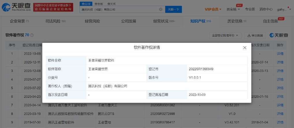 《王者荣耀世界》软件著作权审批上线日期待定。